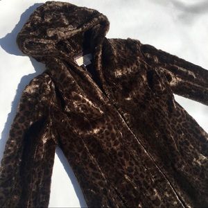 Michael Kors Faux Fur Leopard Print Coat w/Hood